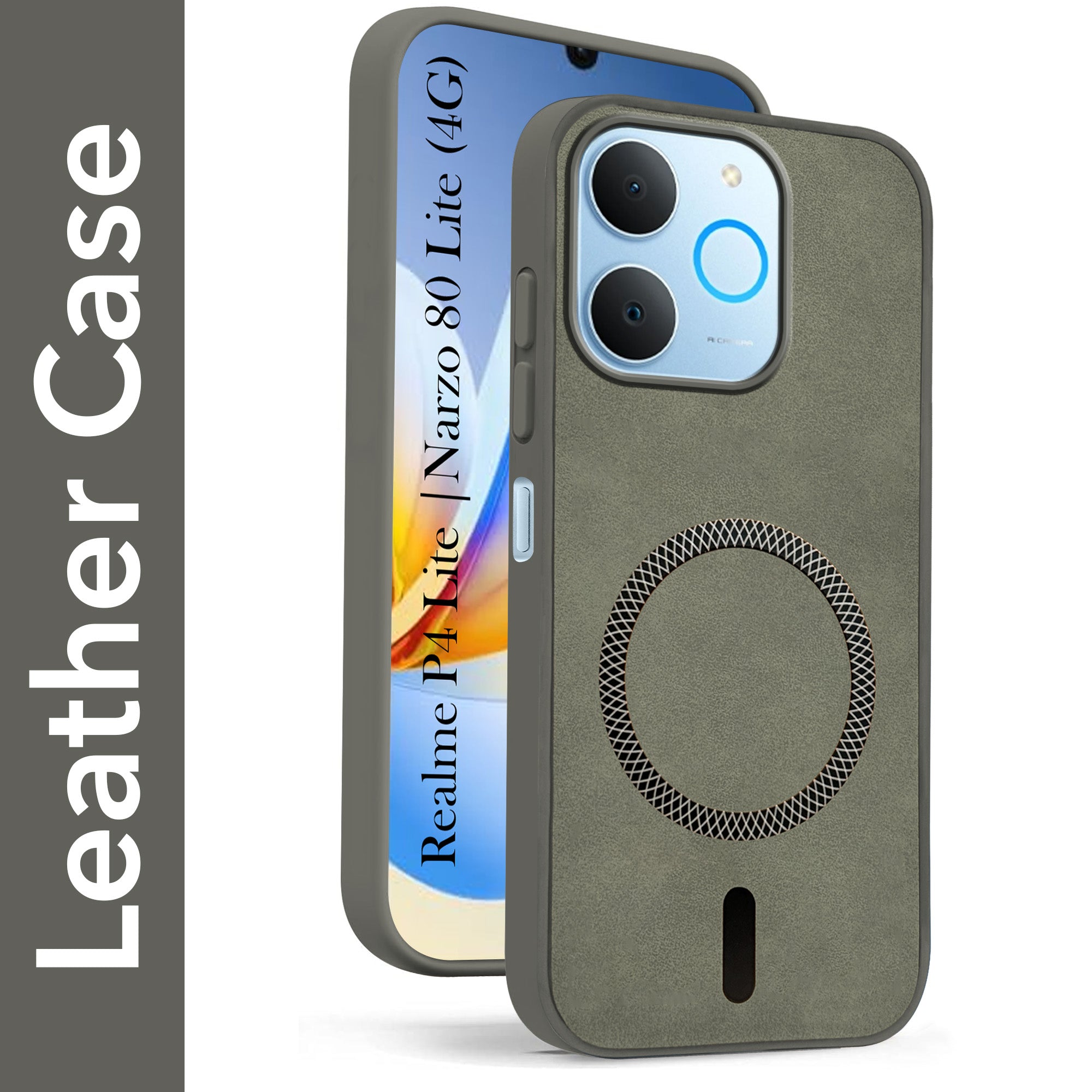 For Realme P4 Lite | Realme Narzo 80 Lite 4G Back Cover Case Leather Finish (MagSafe Compatible Wireless Charging | Soft Touch | Camera Bump Protection)