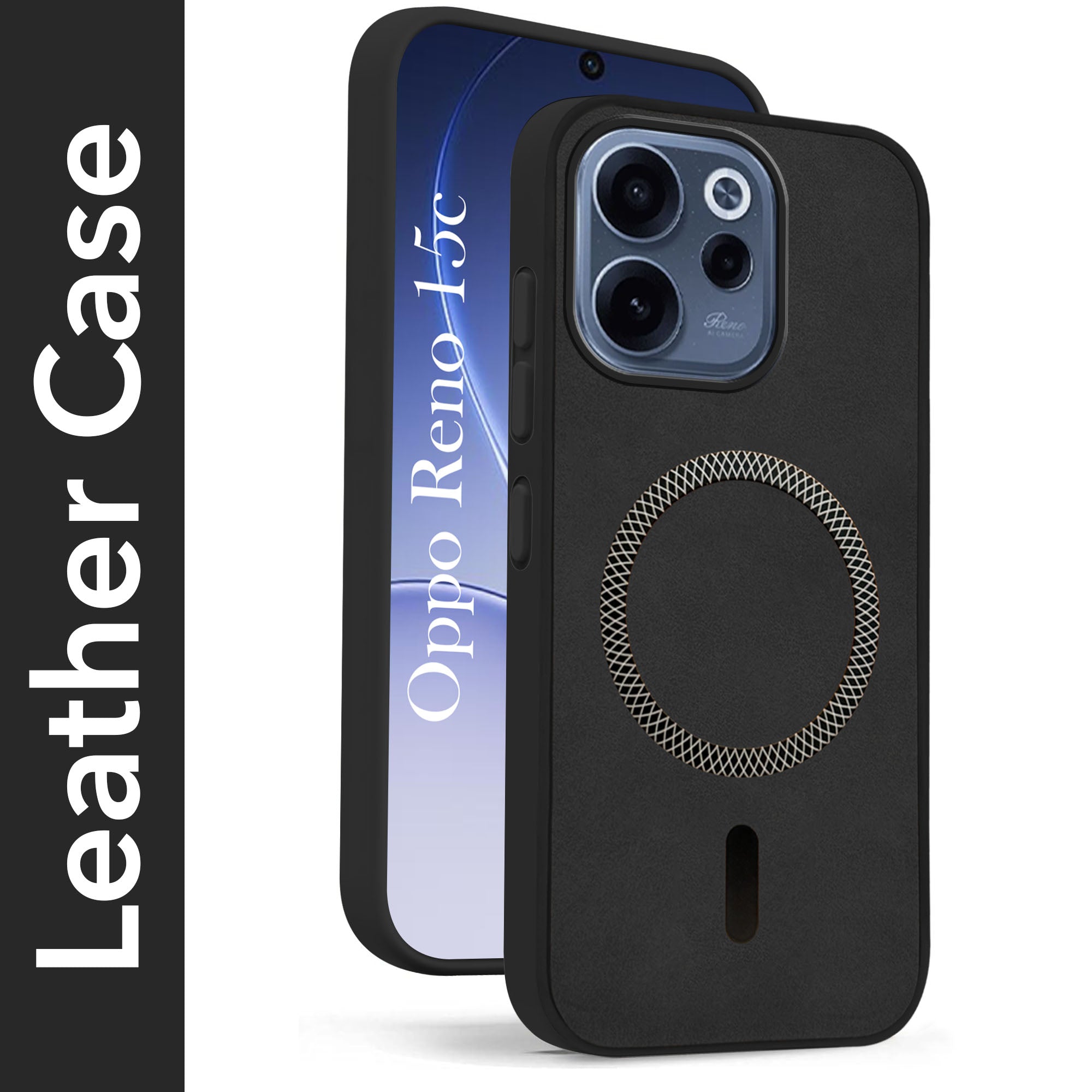 For Oppo Reno 15c Back Cover Case Leather Finish (MagSafe Compatible Wireless Charging | Soft Touch | Camera Bump Protection)
