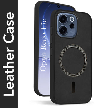 For Oppo Reno 15c Back Cover Case Leather Finish (MagSafe Compatible Wireless Charging | Soft Touch | Camera Bump Protection)