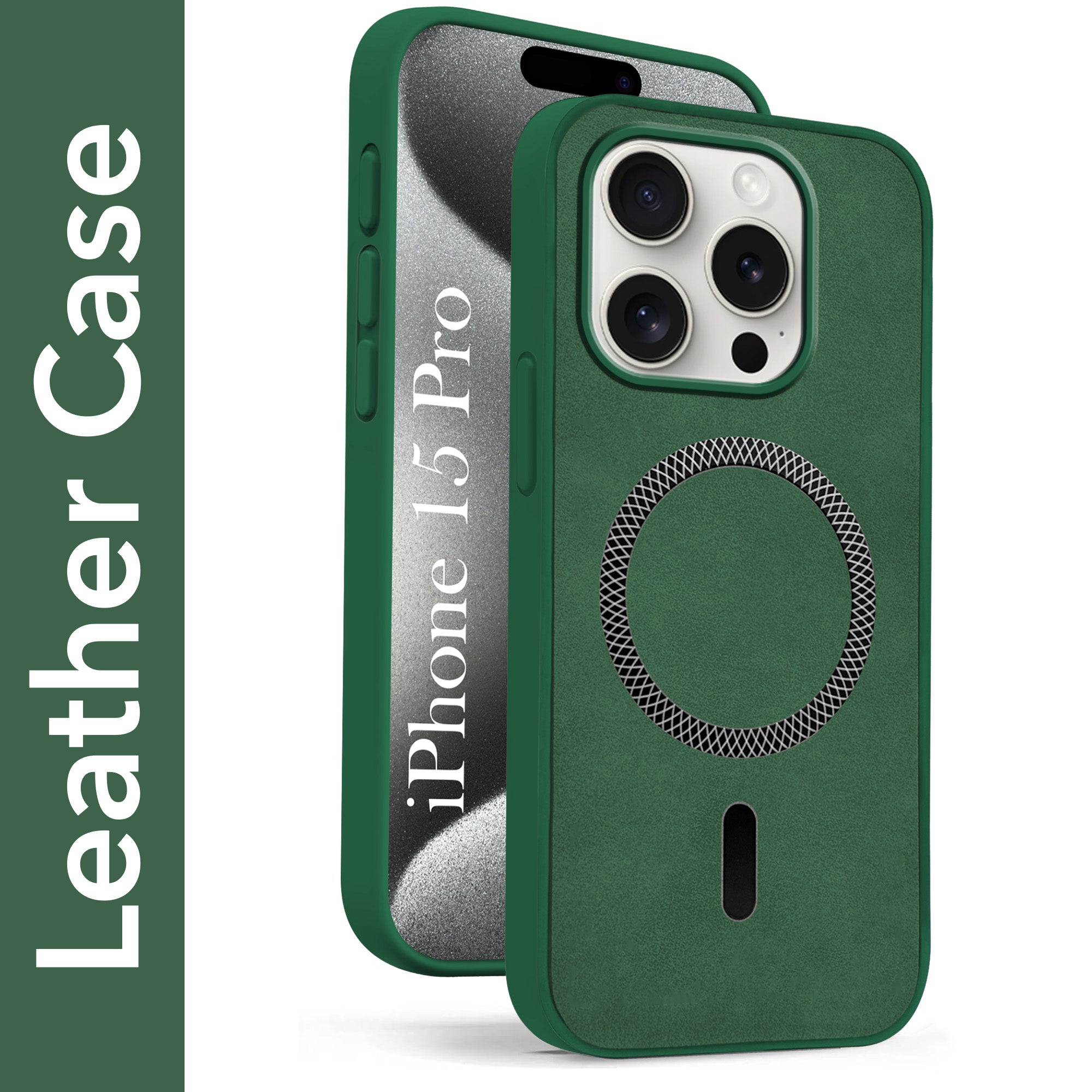 For Apple iPhone 15 Pro Back Cover Case Leather Finish (MagSafe Compatible Wireless Charging | Soft Touch | Camera Bump Protection)