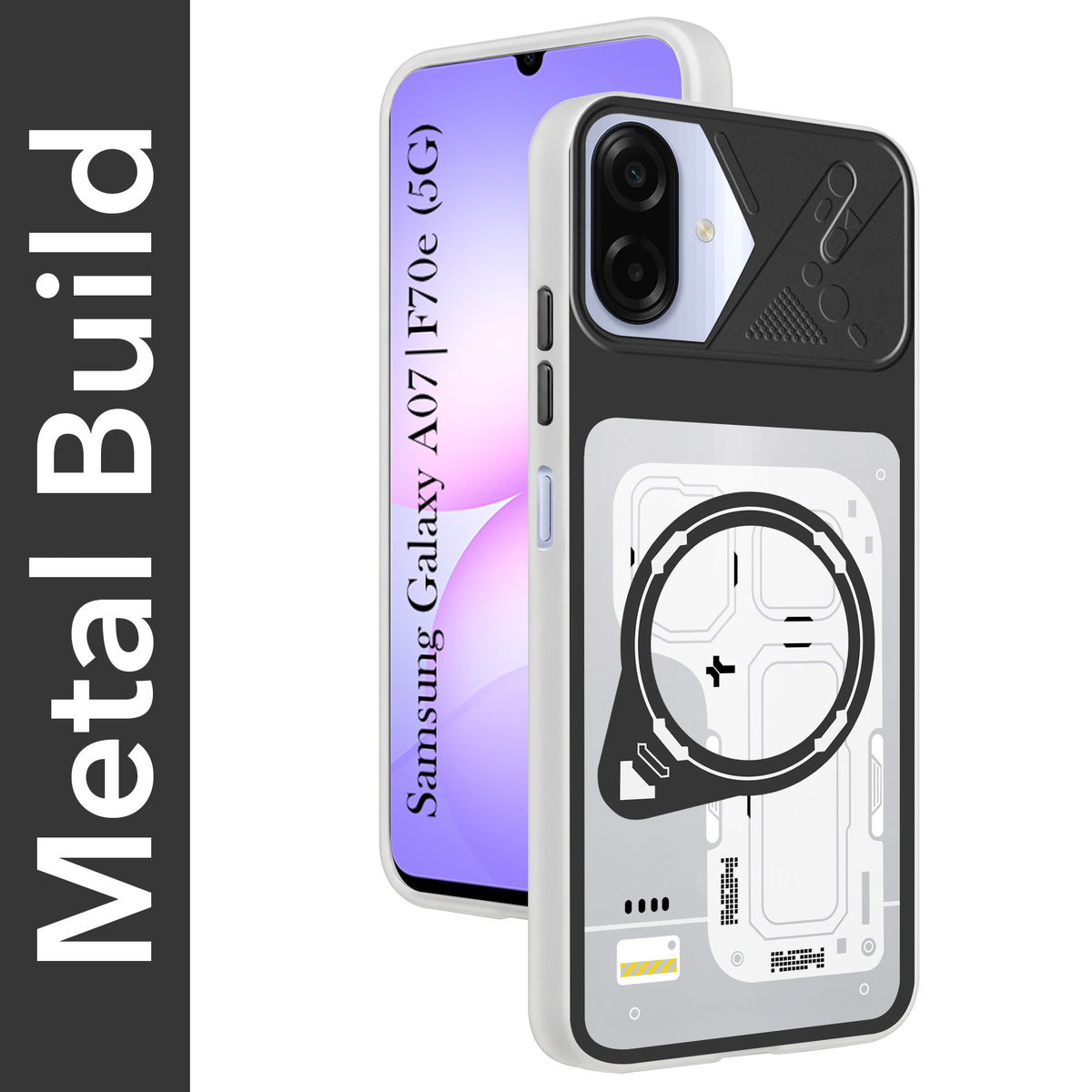 For Samsung Galaxy A07 5G | F70e 5G Metallic Back Cover Case (Metallic Camera Protection & Buttons | Translucent Milky Shade | Hard Polycarbonate)