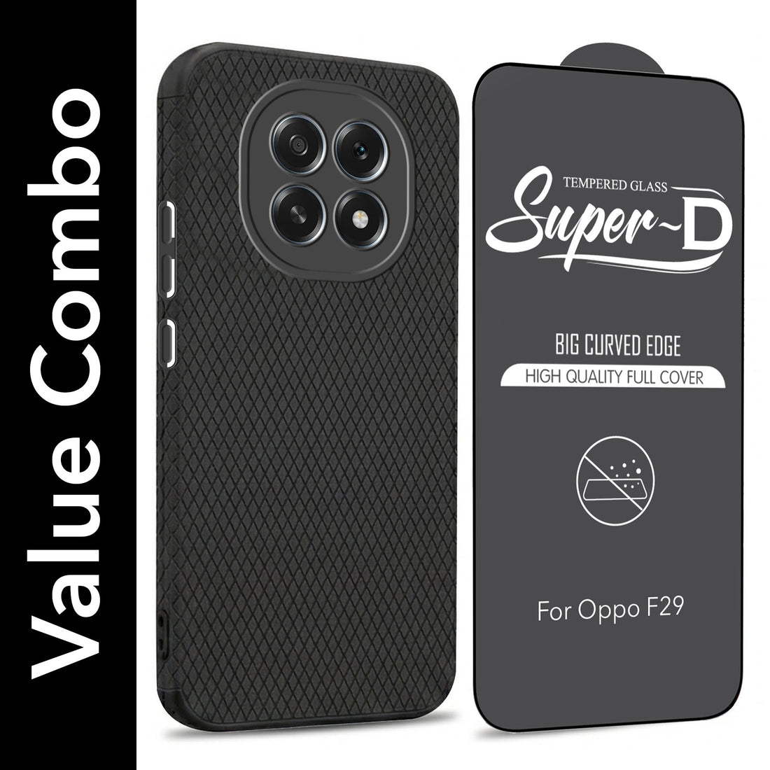 For Oppo F29 Combo with Back Cover and 9H Tempered Glass (Liquid Silicone | Camera Protection | Oleophobic Coating Screen Glass)