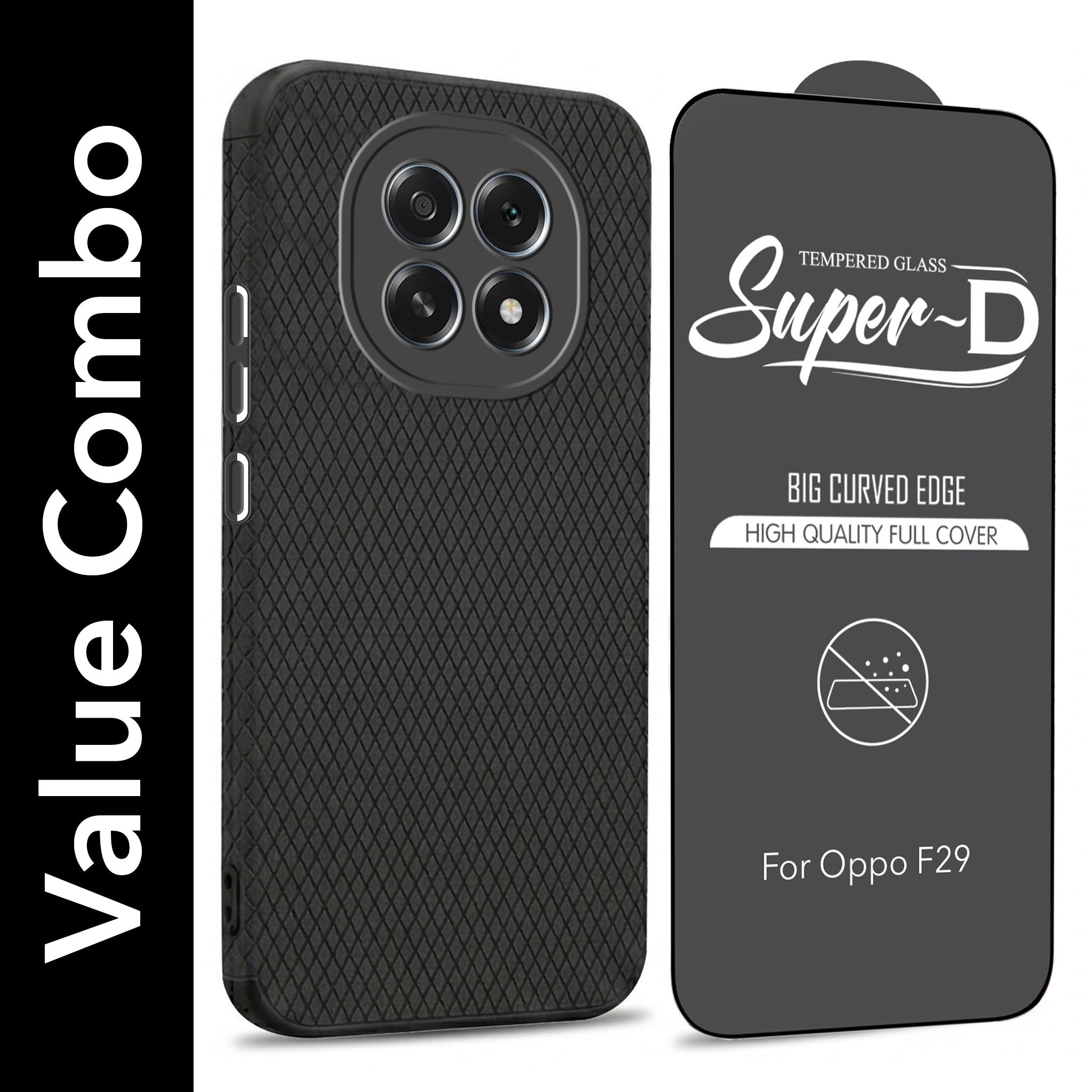 For Oppo F29 Combo with Back Cover and 9H Tempered Glass (Liquid Silicone | Camera Protection | Oleophobic Coating Screen Glass)