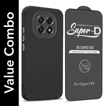 For Oppo F29 Combo with Back Cover and 9H Tempered Glass (Liquid Silicone | Camera Protection | Oleophobic Coating Screen Glass)