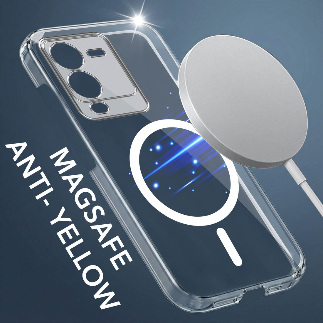 For Vivo V25 Pro Back Cover Case Lifetime Anti-Yellow MagSafe Compatible Clear (Sleek Hard Crystal | Shockproof and Camera Protection)