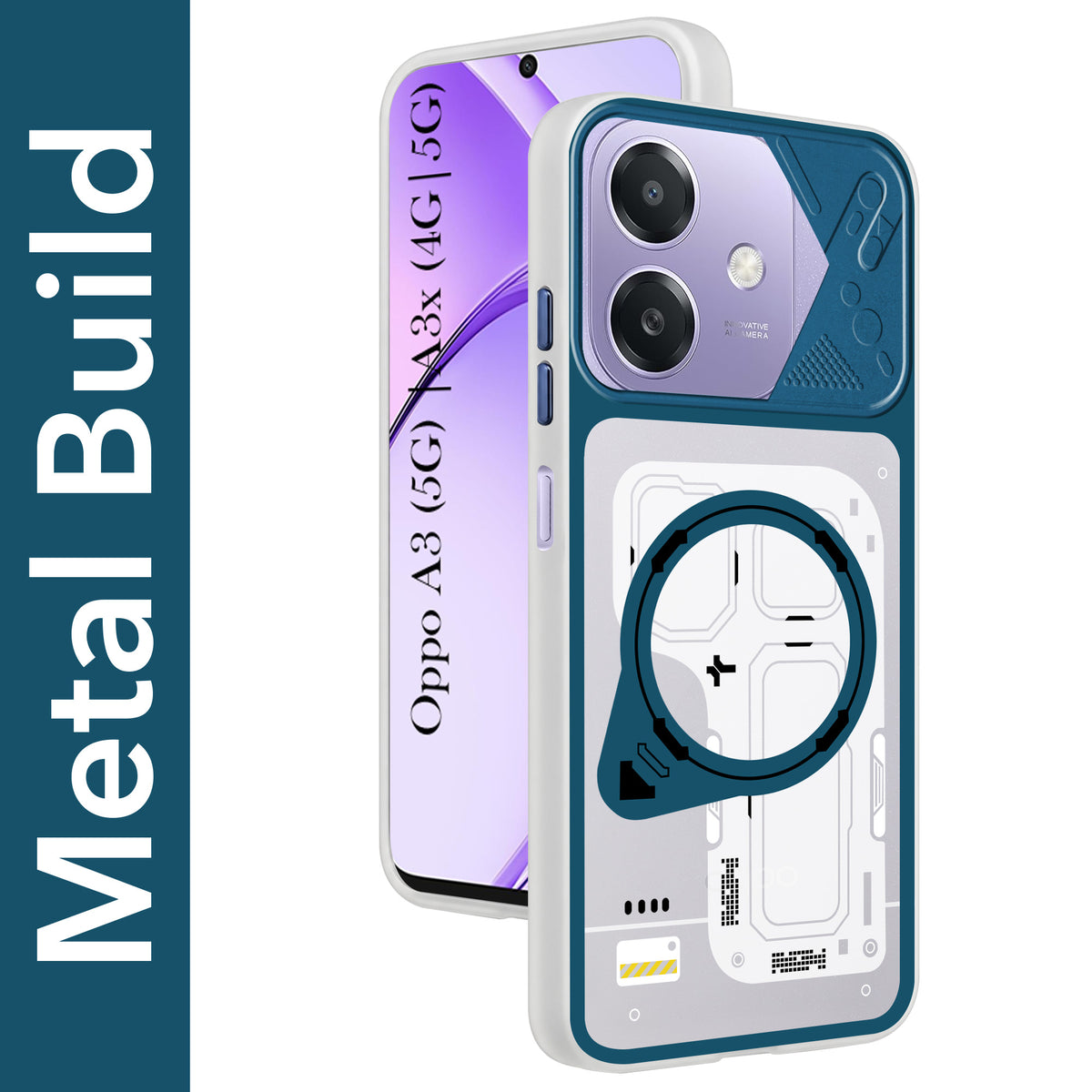 For Oppo A3X (4G/5G) | Oppo A3 5G Metallic Back Cover Case (Metallic Camera Protection & Buttons | Translucent Milky Shade | Hard Polycarbonate)