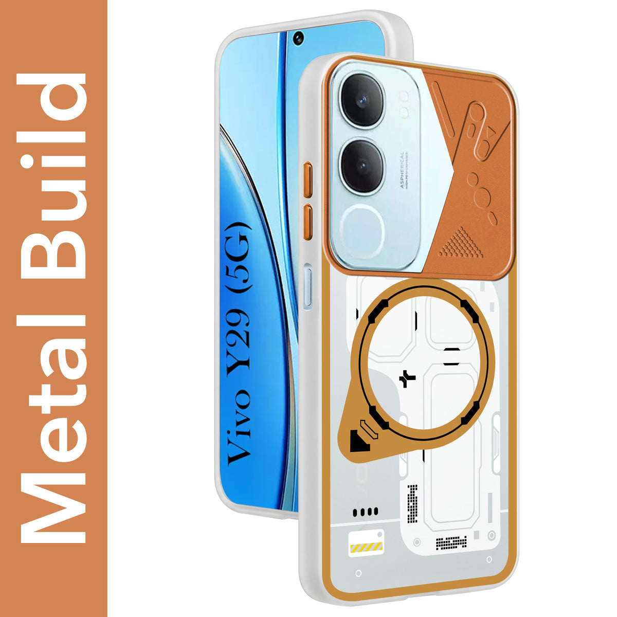 For Vivo Y29 Metallic Back Cover Case (Metallic Camera Protection & Buttons | Translucent Milky Shade | Hard Polycarbonate)