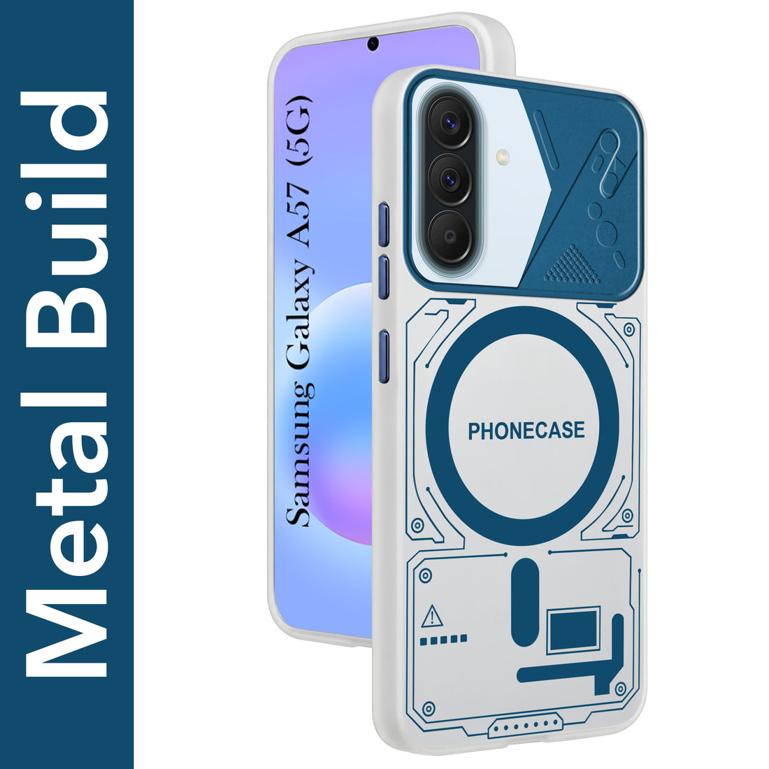 For Samsung Galaxy A57 5G Metallic Back Cover Case (Metallic Camera Protection & Buttons | Translucent Milky Shade | Hard Polycarbonate)