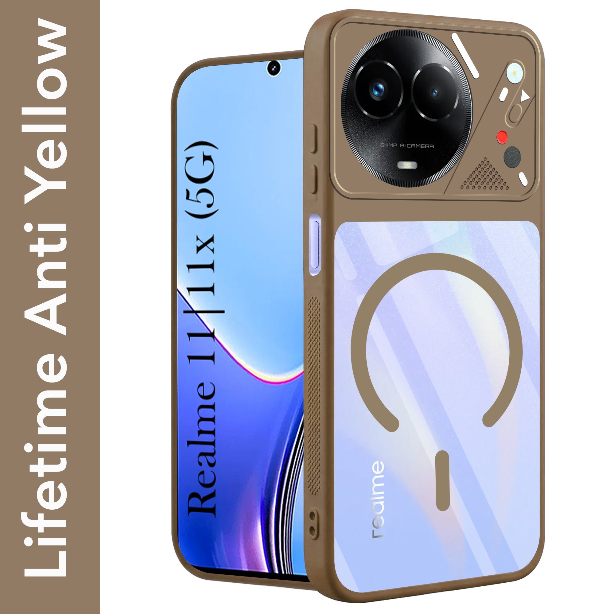 For Realme 11 5G | Realme 11x 5G Back Cover Case Lifetime Anti-Yellow Clear (Camera Protection | Side Grip | Wireless MagSafe Compatible)