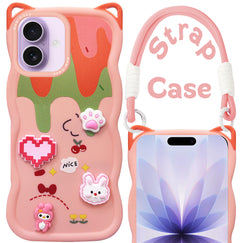 For Apple iPhone 17 Back Case Cover Strap (3D Embossed Figures | Strap Holder | 360* Soft Cushion with Camera Bump)
