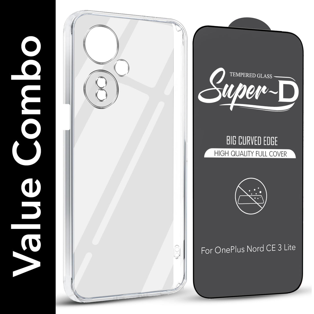 For OnePlus Nord CE 3 Lite Combo with Back Cover and 9H Tempered Glass (Lifetime Anti-Yellow | Crystal Clear Shockproof | Oleophobic Coating Screen Glass)