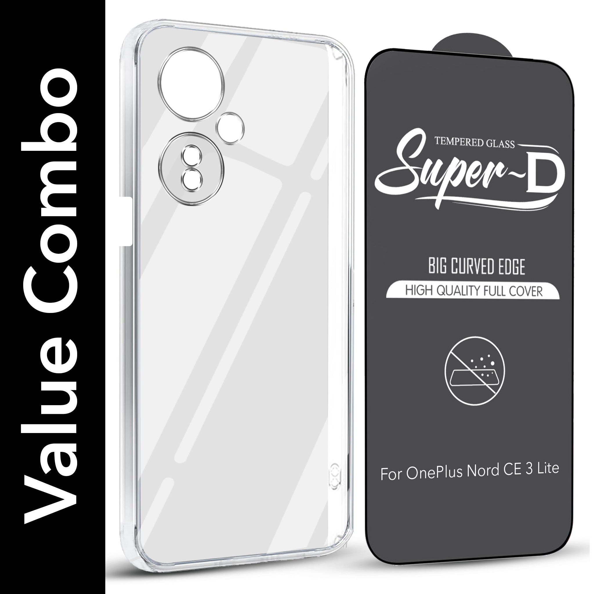 For OnePlus Nord CE 3 Lite Combo with Back Cover and 9H Tempered Glass (Lifetime Anti-Yellow | Crystal Clear Shockproof | Oleophobic Coating Screen Glass)