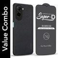 For Poco C85x 5G Combo (Textured Grip Design | Micro-Fiber Cloth Inside | Oleophobic Coating Screen Glass)