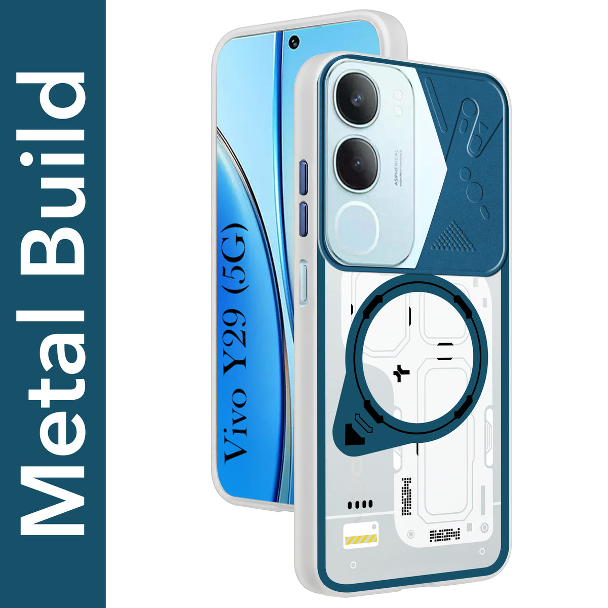 For Vivo Y29 Metallic Back Cover Case (Metallic Camera Protection & Buttons | Translucent Milky Shade | Hard Polycarbonate)