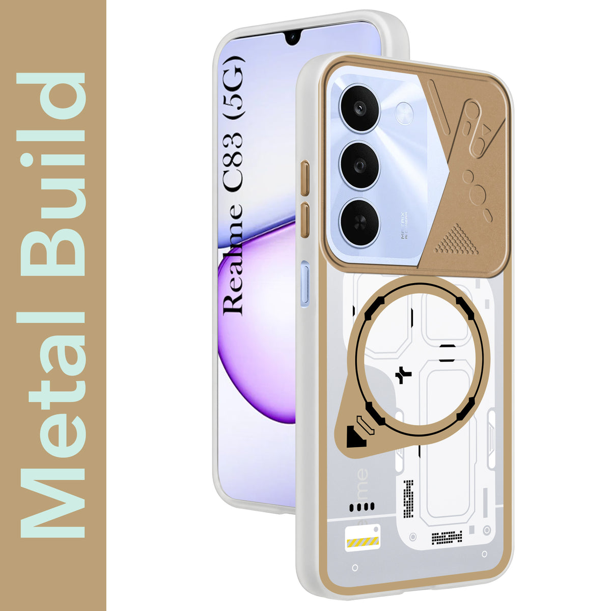 For Realme C83 5G Metallic Back Cover Case (Metallic Camera Protection & Buttons | Translucent Milky Shade | Hard Polycarbonate)