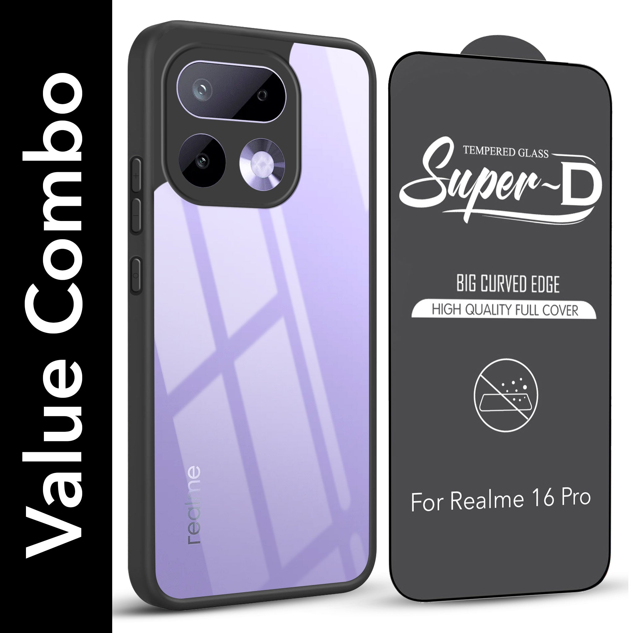 For Realme 16 Pro Combo with Back Cover and 9H Tempered Glass (Lifetime Anti-Yellow | Crystal Clear Shockproof | Oleophobic Coating Screen Glass)