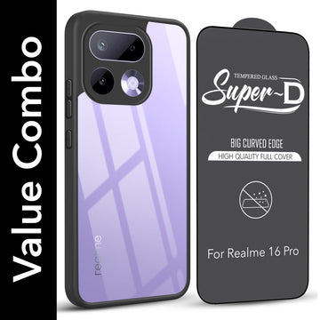 For Realme 16 Pro Combo with Back Cover and 9H Tempered Glass (Lifetime Anti-Yellow | Crystal Clear Shockproof | Oleophobic Coating Screen Glass)