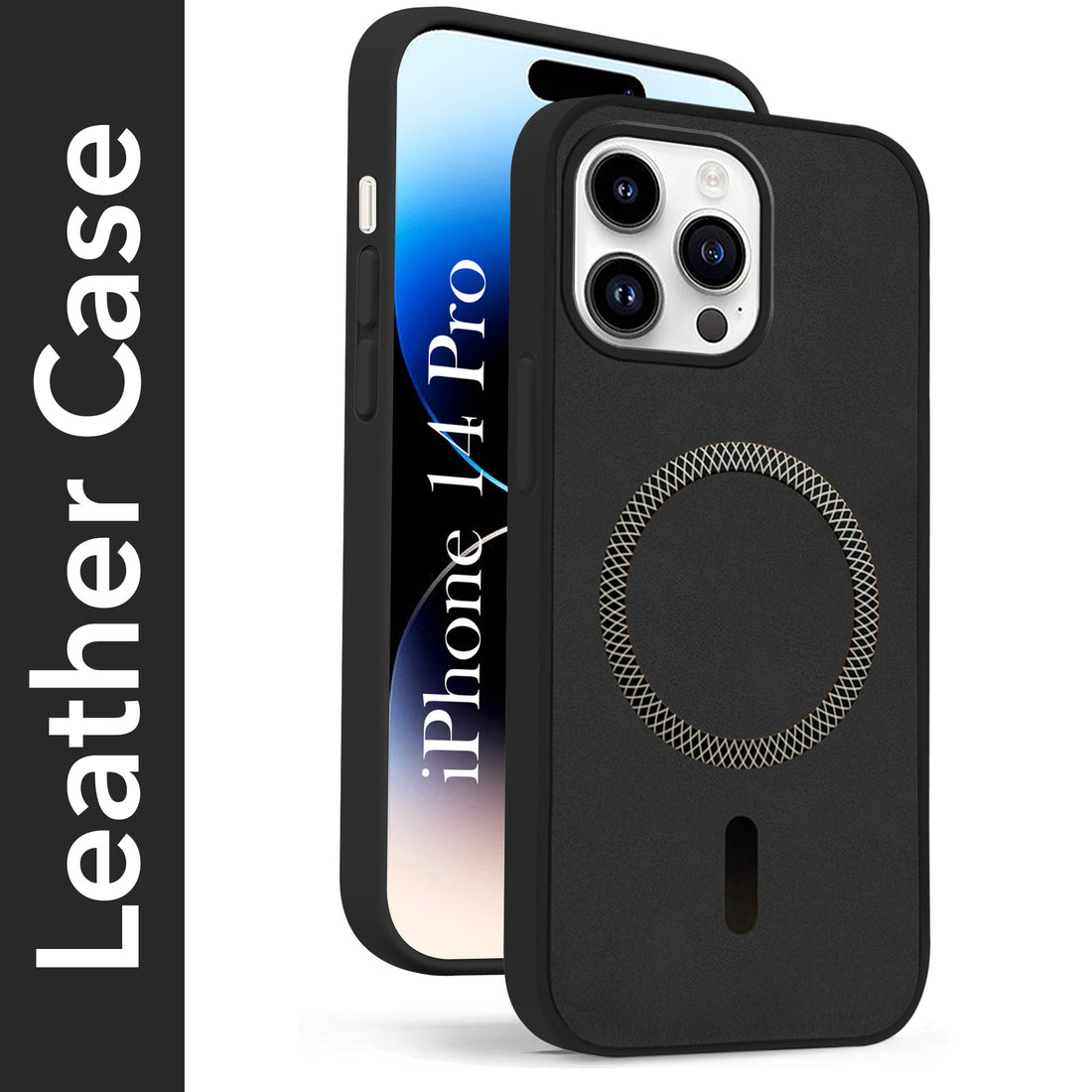 For Apple iPhone 14 Pro Back Cover Case Leather Finish (MagSafe Compatible Wireless Charging | Soft Touch | Camera Bump Protection)