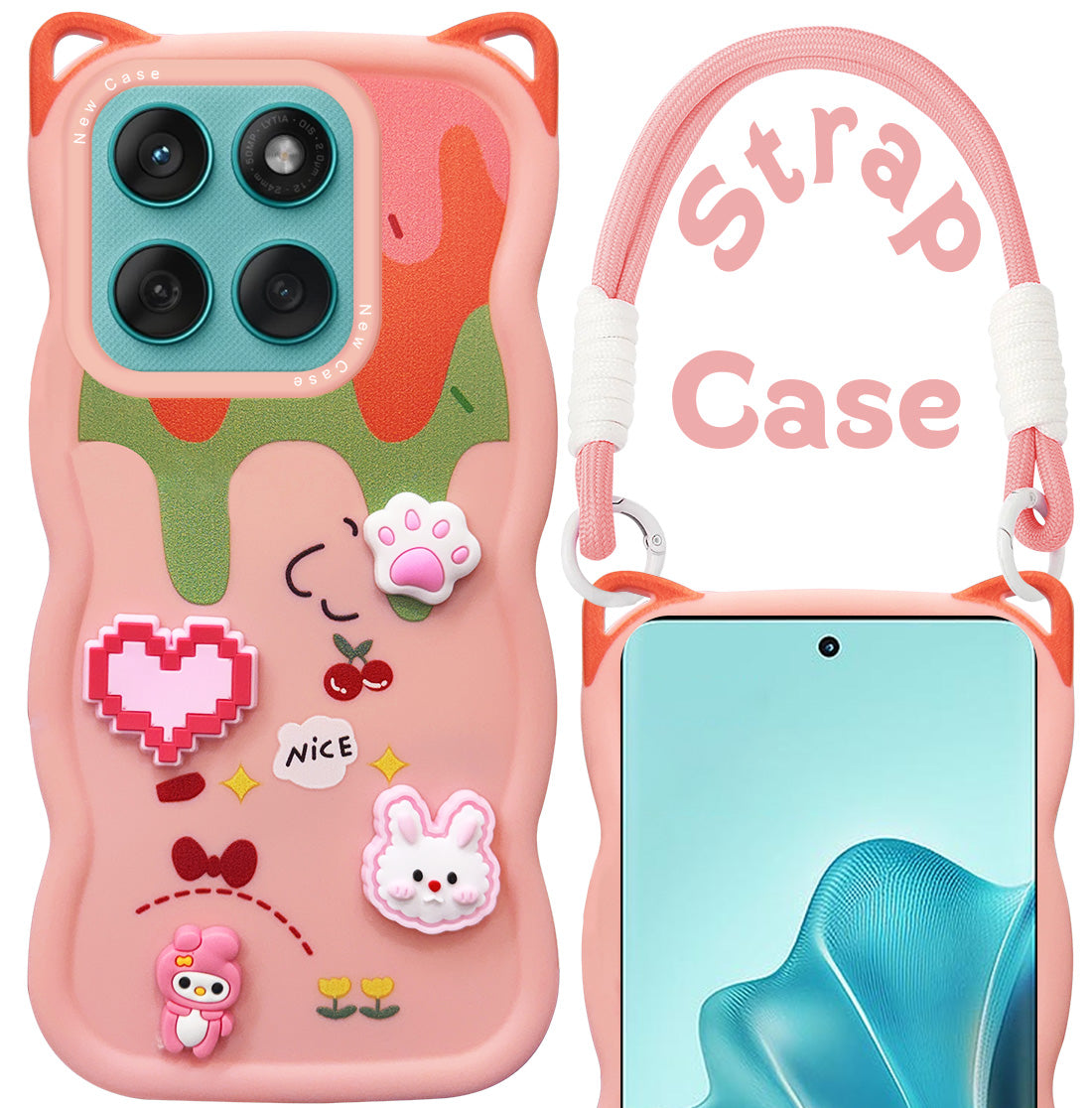 For Motorola Moto Edge 60 Fusion Back Case Cover Strap (3D embossed Figures | Strap Holder | 360* Soft Cushion with Camera Bump)