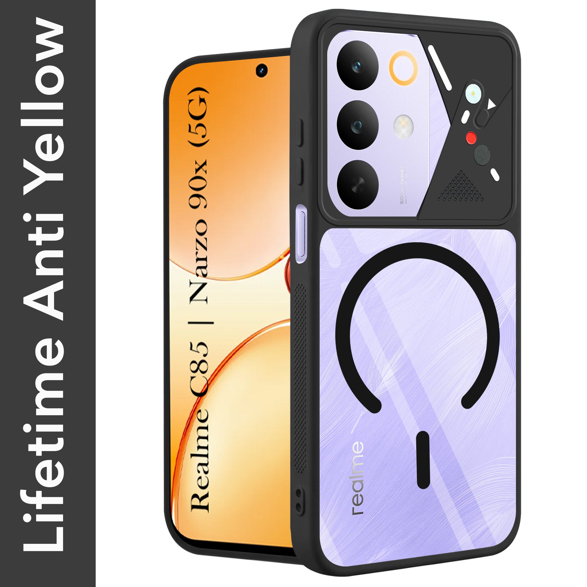For Realme C85 5G | Realme Narzo 90x  Back Cover Case Lifetime Anti-Yellow Clear (Camera Protection | Side Grip | Wireless MagSafe Compatible)