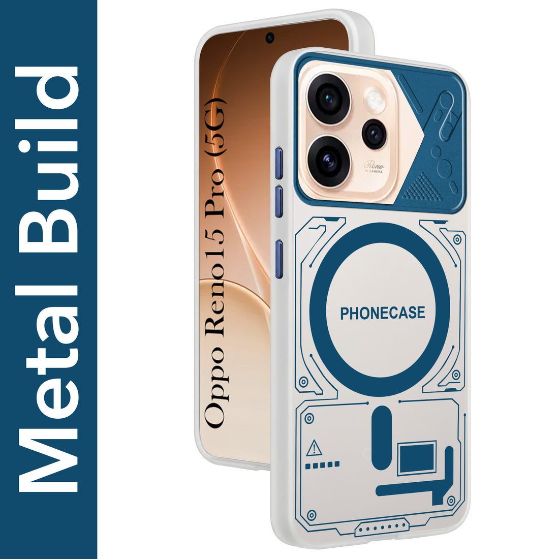 For Oppo Reno15 Pro 5G | Oppo Reno 15 Pro 5G Metallic Back Cover Case (Metallic Camera Protection & Buttons | Translucent Milky Shade | Hard Polycarbonate)