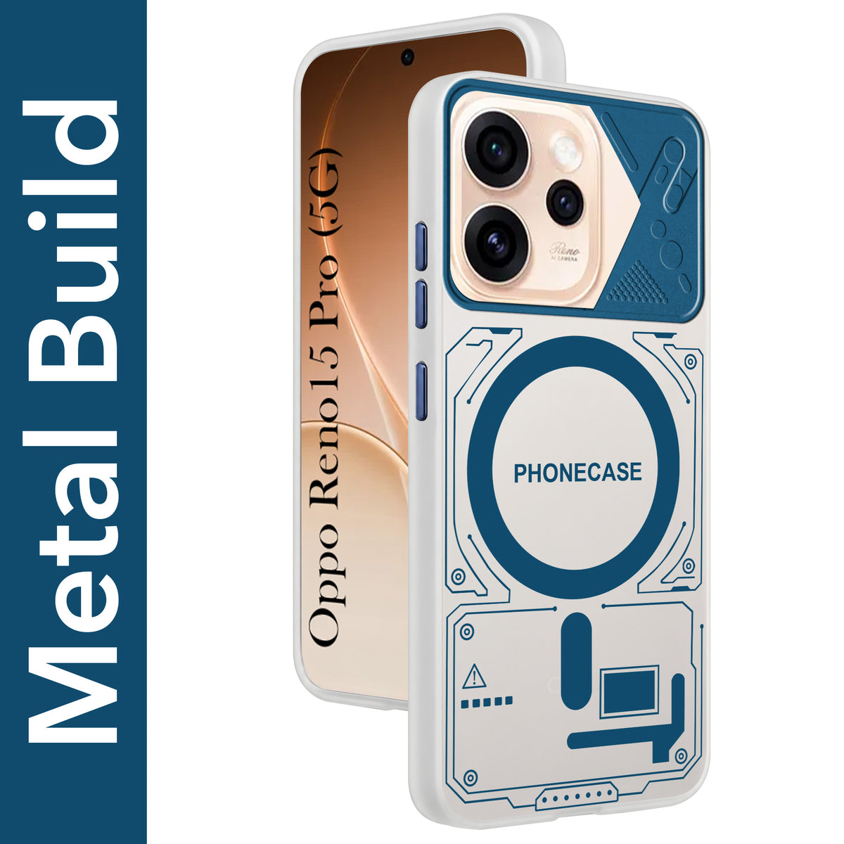 For Oppo Reno15 Pro 5G | Oppo Reno 15 Pro 5G Metallic Back Cover Case (Metallic Camera Protection & Buttons | Translucent Milky Shade | Hard Polycarbonate)