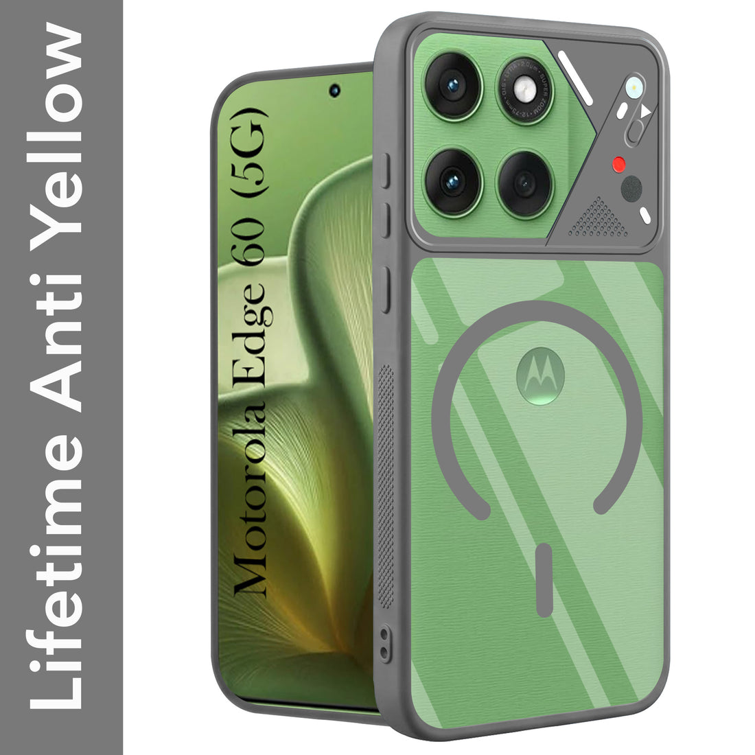 For Motorola Moto Edge 60 Back Cover Case Lifetime Anti-Yellow Clear (Camera Protection | Side Grip | Wireless MagSafe Compatible)