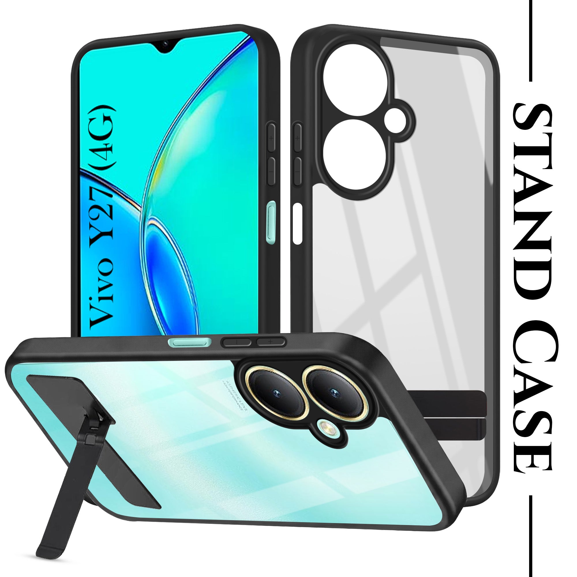 For Vivo Y27 Back Cover Case (Built-in Stand | Lifetime Anti Yellow | Kickstand Shockproof | Camera Protection | MagSafe Compatible)