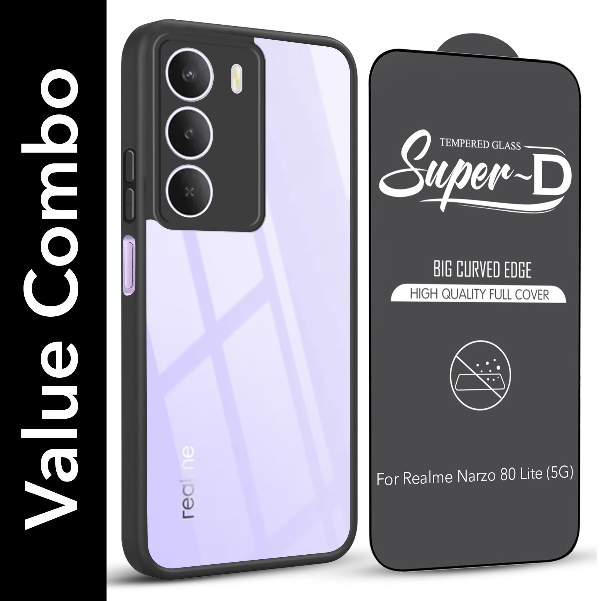 For Realme Narzo 80 Lite 5G Combo with Back Cover and 9H Tempered Glass (Lifetime Anti-Yellow | Crystal Clear Shockproof | Oleophobic Coating Screen Glass)