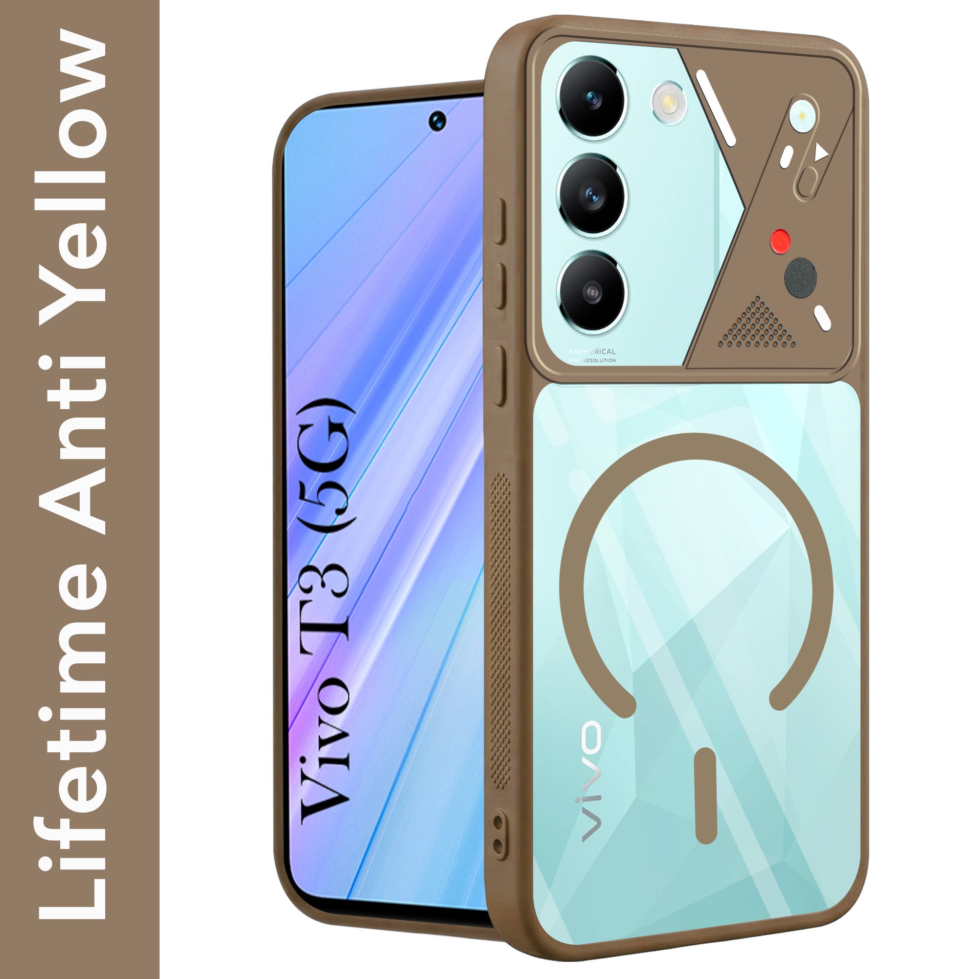 For Vivo T3 5G Back Cover Case Lifetime Anti-Yellow Clear (Camera Protection | Side Grip | Wireless MagSafe Compatible)