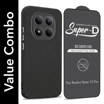 For Xiaomi Redmi Note 15 Pro 5G Combo with Back Cover and 9H Tempered Glass (Liquid Silicone | Camera Protection | Oleophobic Coating Screen Glass)