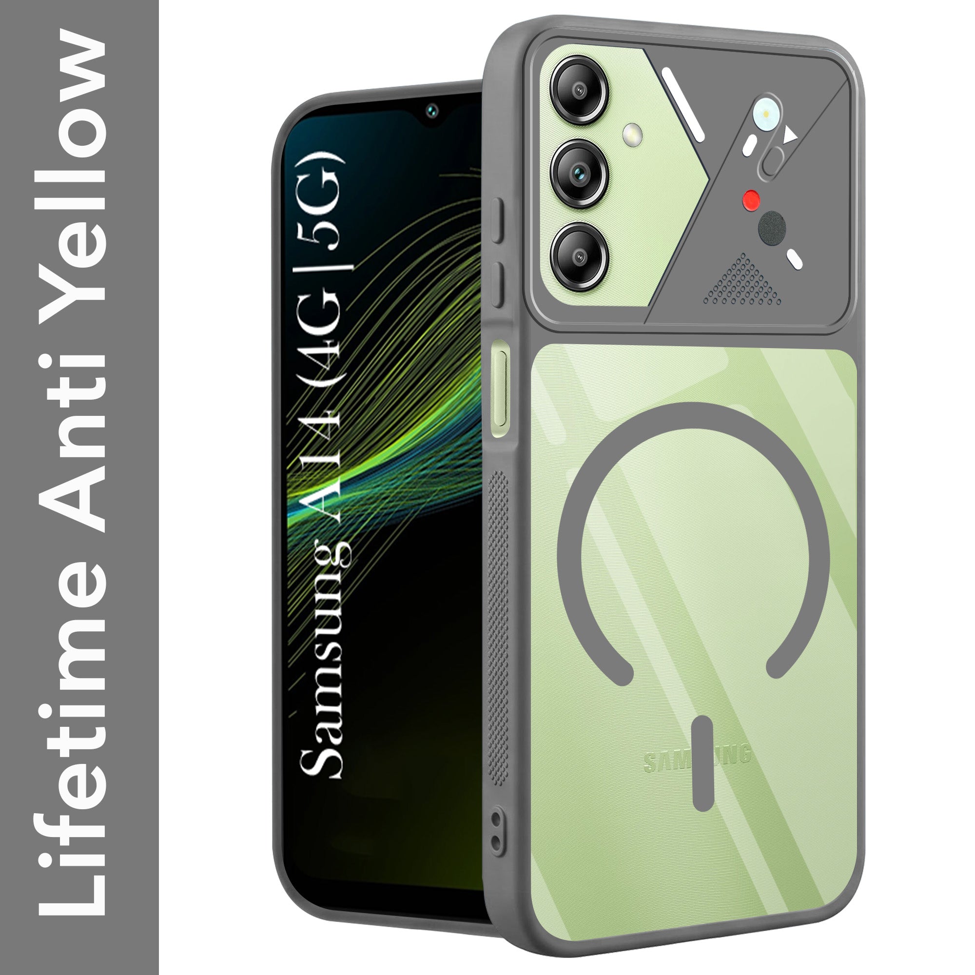 For Samsung Galaxy A14 4G | 5G Back Cover Case Lifetime Anti-Yellow Clear (Camera Protection | Side Grip | Wireless MagSafe Compatible)