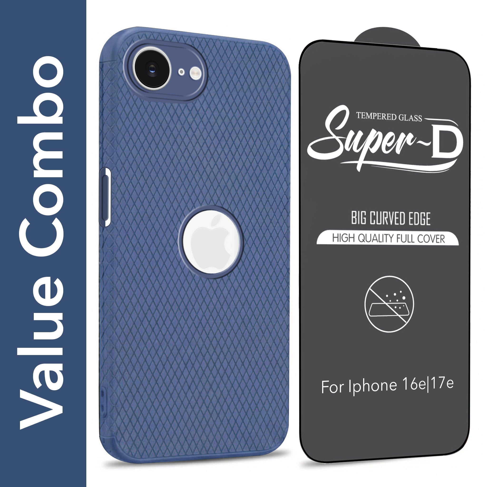 For Apple iPhone 16e | iPhone 17e Combo with Back Cover and 9H Tempered Glass (Liquid Silicone | Camera Protection | Oleophobic Coating Screen Glass)