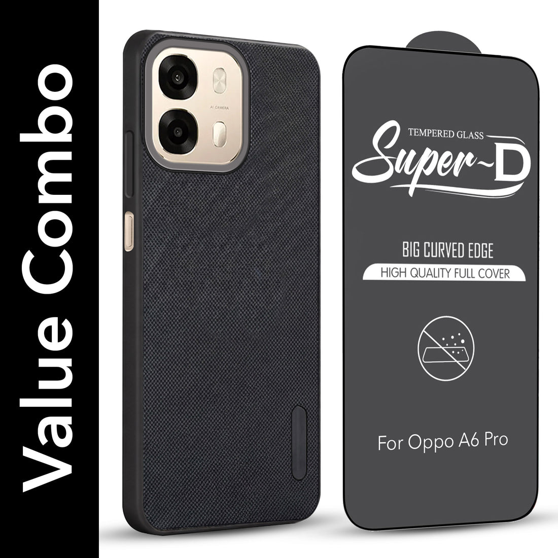 For Oppo A6 Pro Combo (Textured Grip Design | Micro-Fiber Cloth Inside | Oleophobic Coating Screen Glass)