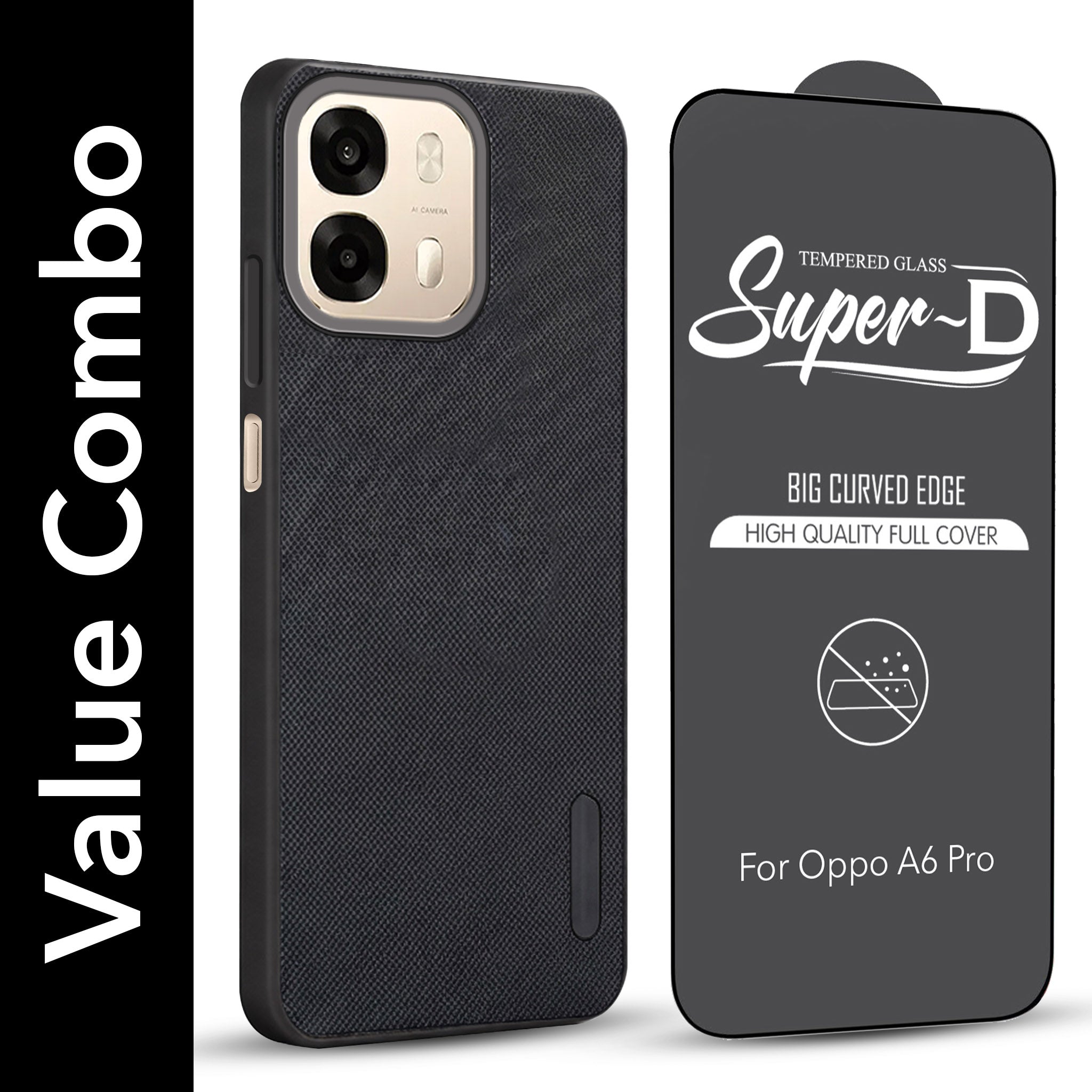 For Oppo A6 Pro Combo (Textured Grip Design | Micro-Fiber Cloth Inside | Oleophobic Coating Screen Glass)