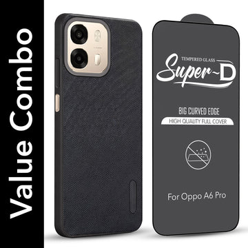 For Oppo A6 Pro Combo (Textured Grip Design | Micro-Fiber Cloth Inside | Oleophobic Coating Screen Glass)