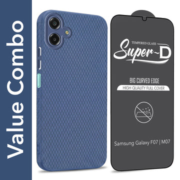 For Samsung Galaxy M07 | Samsung Galaxy F07 Combo with Back Cover and 9H Tempered Glass (Liquid Silicone | Camera Protection | Oleophobic Coating Screen Glass)