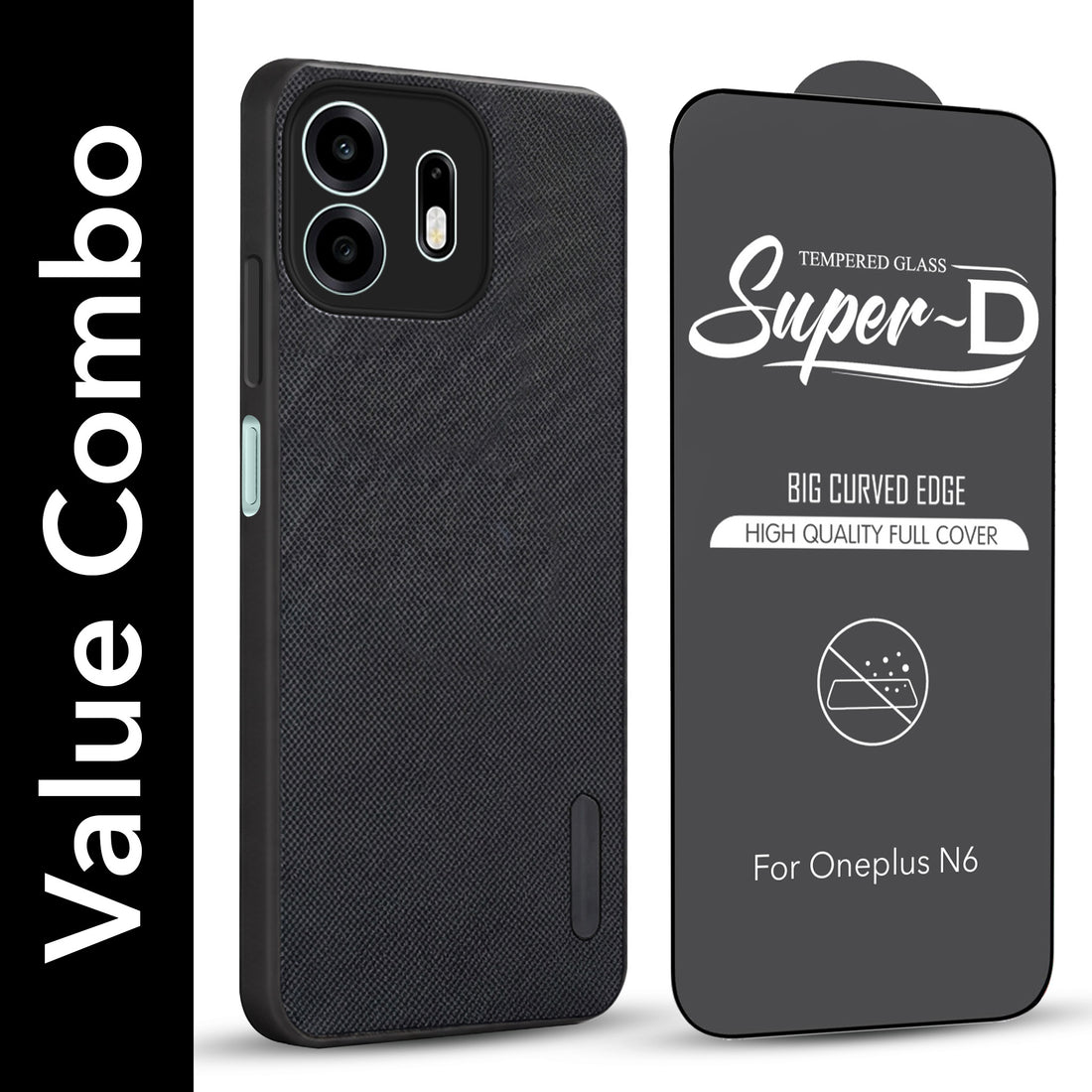 For OnePlus N6 Combo (Textured Grip Design | Micro-Fiber Cloth Inside | Oleophobic Coating Screen Glass)