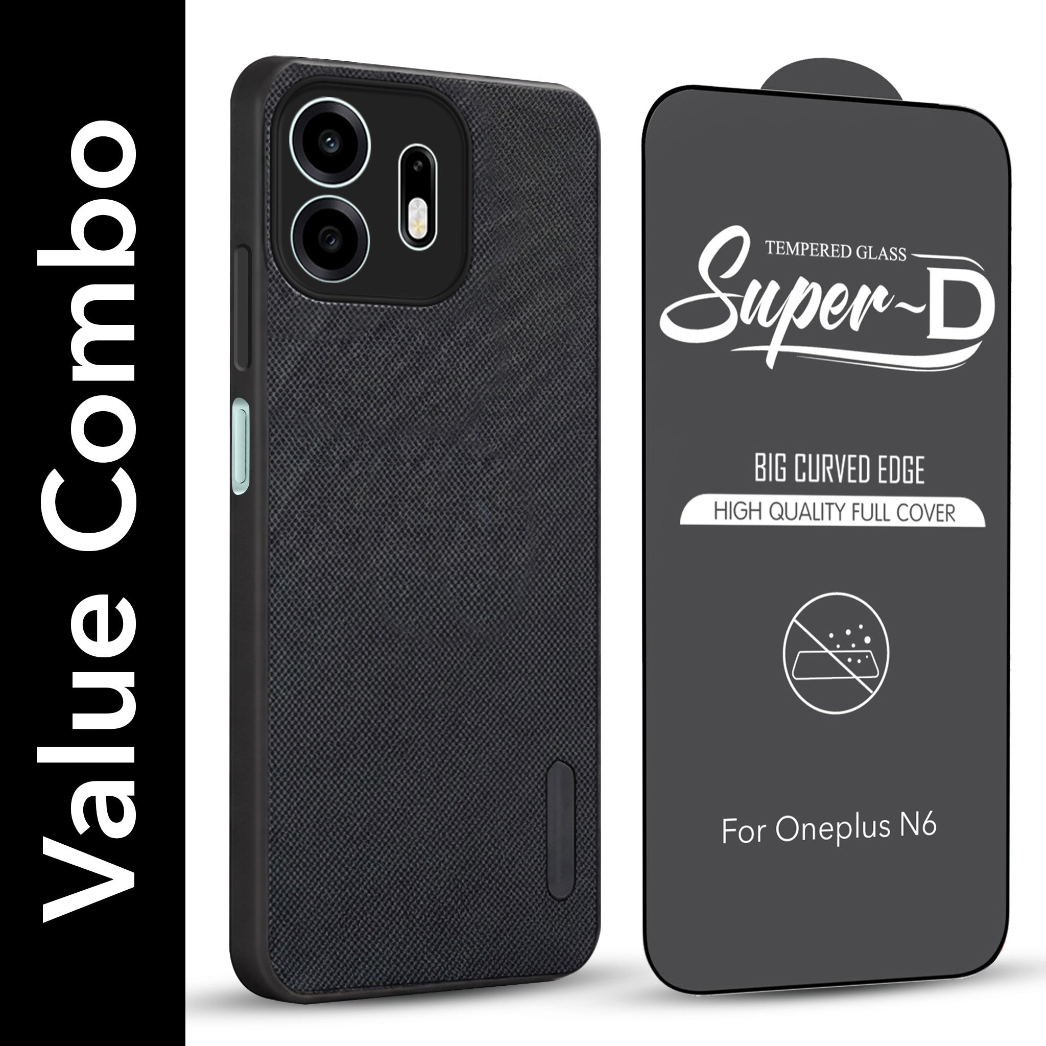 For OnePlus N6 Combo (Textured Grip Design | Micro-Fiber Cloth Inside | Oleophobic Coating Screen Glass)
