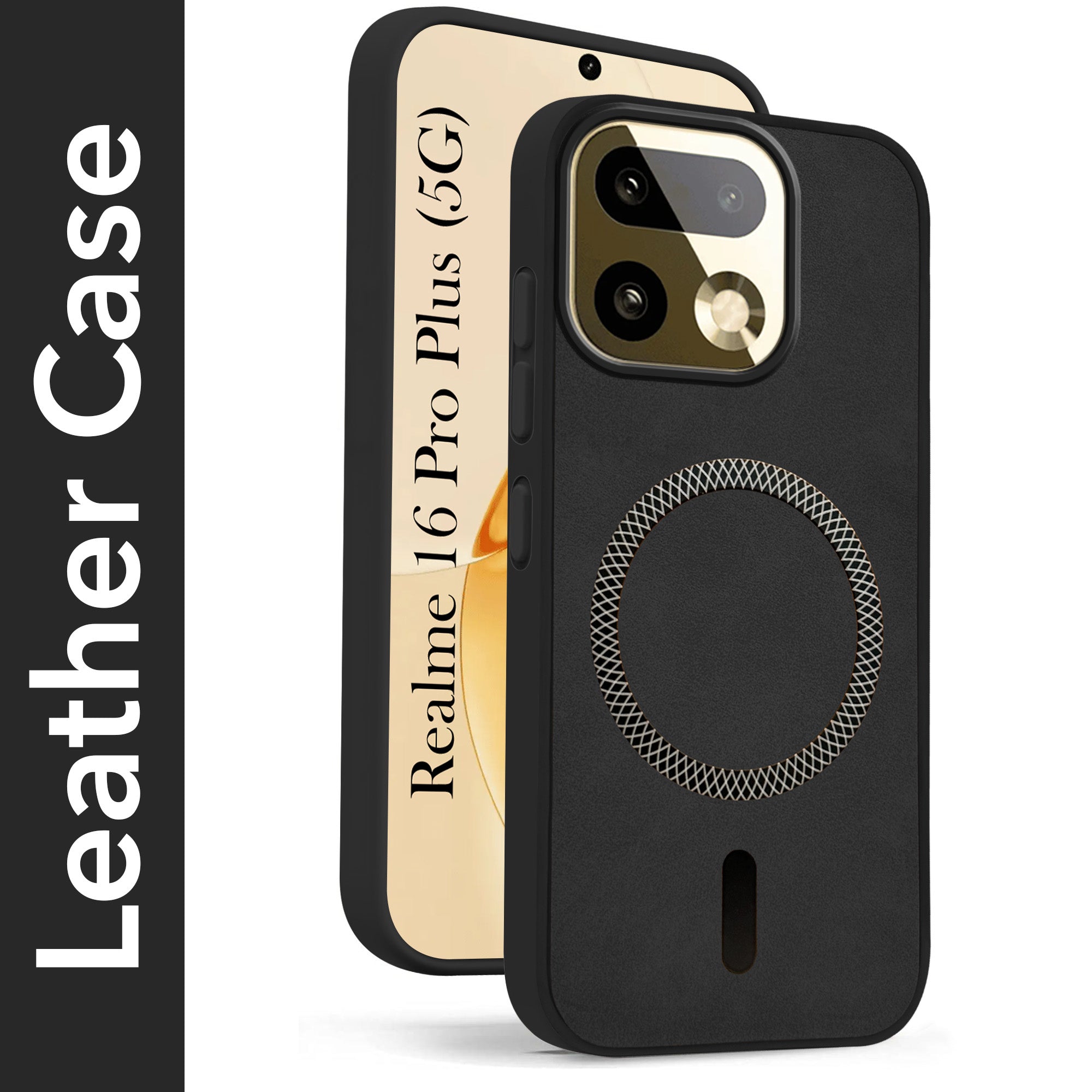 For Realme 16 Pro Plus 5G Back Cover Case Leather Finish (MagSafe Compatible Wireless Charging | Soft Touch | Camera Bump Protection)