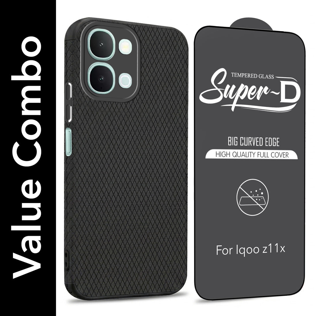 For Vivo iQOO Z11x 5G Combo with Back Cover and 9H Tempered Glass (Liquid Silicone | Camera Protection | Oleophobic Coating Screen Glass)