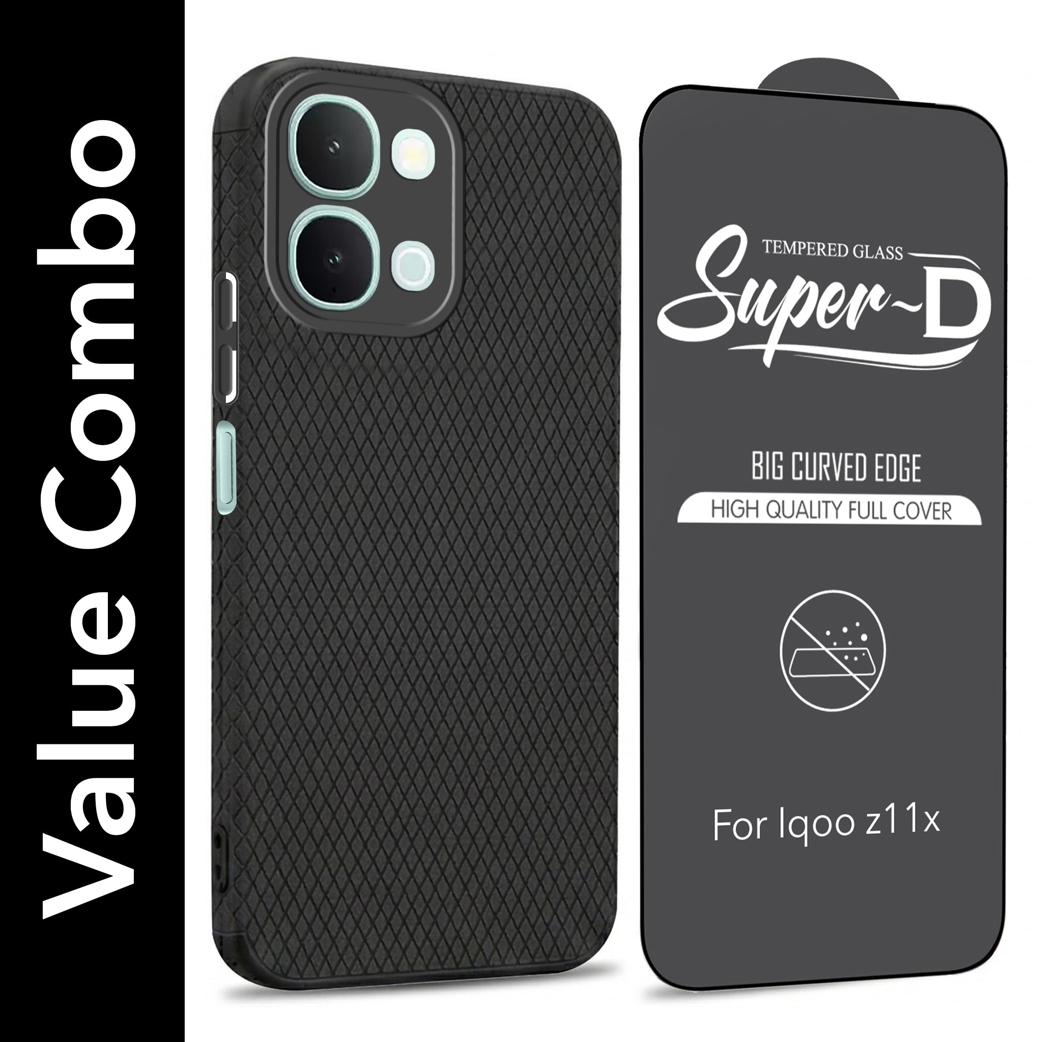 For Vivo iQOO Z11x 5G Combo with Back Cover and 9H Tempered Glass (Liquid Silicone | Camera Protection | Oleophobic Coating Screen Glass)