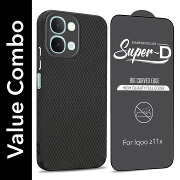 For Vivo iQOO Z11x 5G Combo with Back Cover and 9H Tempered Glass (Liquid Silicone | Camera Protection | Oleophobic Coating Screen Glass)