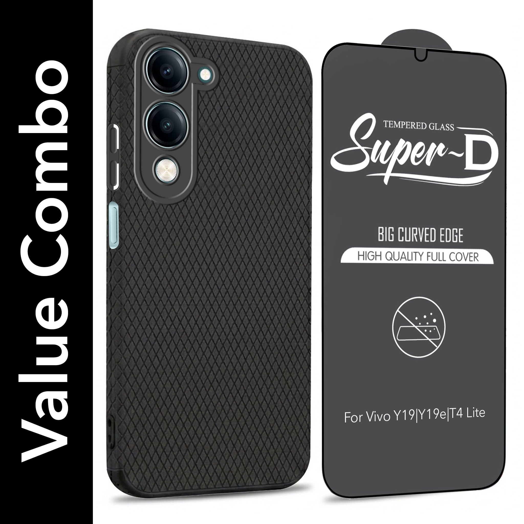 For Vivo Y19 | Vivo Y19e | Vivo T4 Lite Combo with Back Cover and 9H Tempered Glass (Liquid Silicone | Camera Protection | Oleophobic Coating Screen Glass)