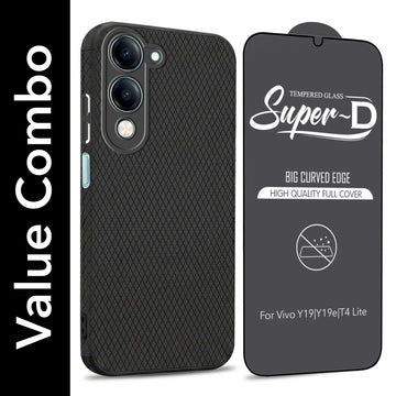 For Vivo Y19 | Vivo Y19e | Vivo T4 Lite Combo with Back Cover and 9H Tempered Glass (Liquid Silicone | Camera Protection | Oleophobic Coating Screen Glass)