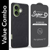 For Apple iPhone 17 Combo with Back Cover and 9H Tempered Glass (Textured Grip Design | Micro-Fiber Cloth Inside | Oleophobic Coating Screen Glass)
