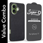 For Apple iPhone 17 Combo with Back Cover and 9H Tempered Glass (Textured Grip Design | Micro-Fiber Cloth Inside | Oleophobic Coating Screen Glass)