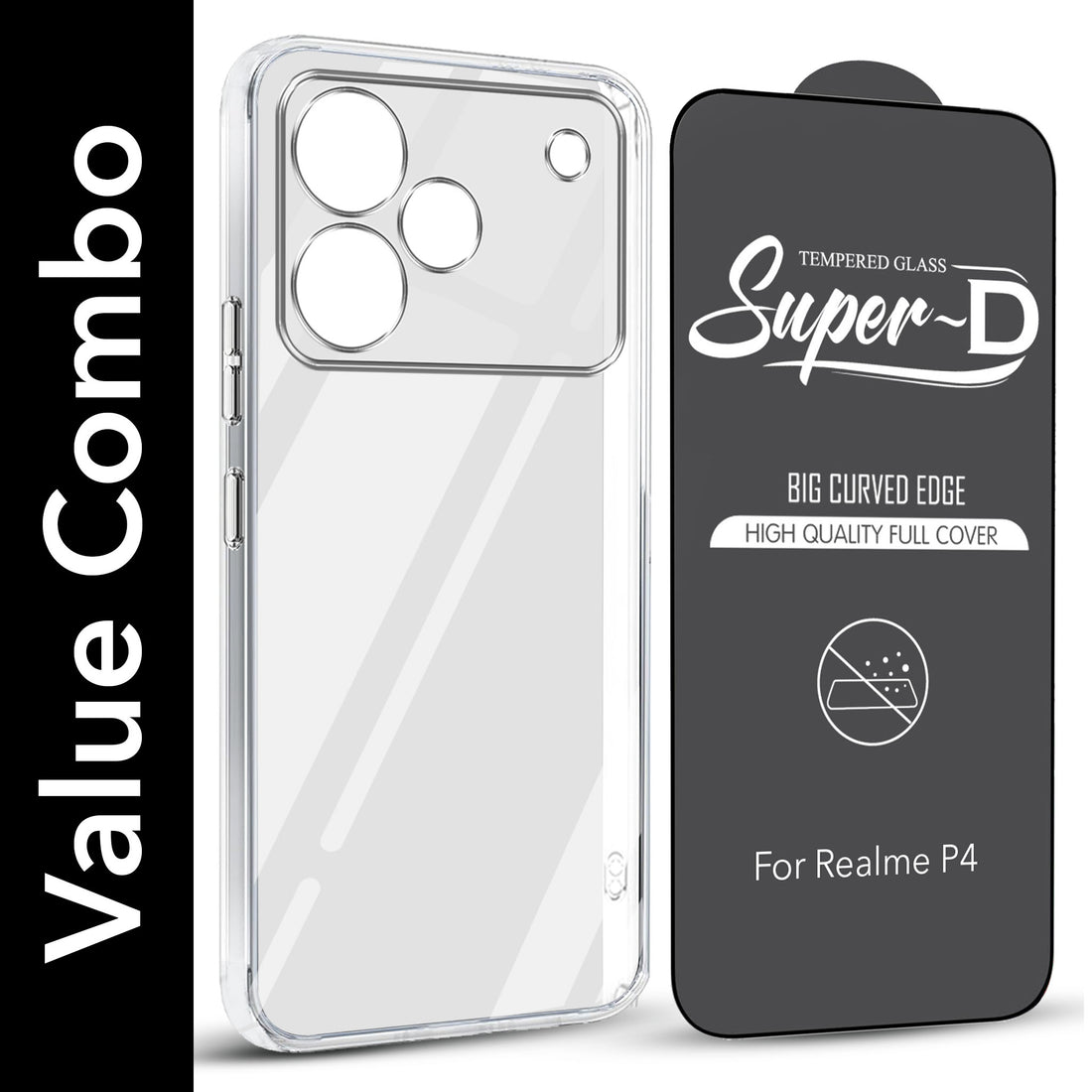For Realme P4 Combo with Back Cover and 9H Tempered Glass (Lifetime Anti-Yellow | Sleek Hard Crystal | Oleophobic Coating Screen Glass)