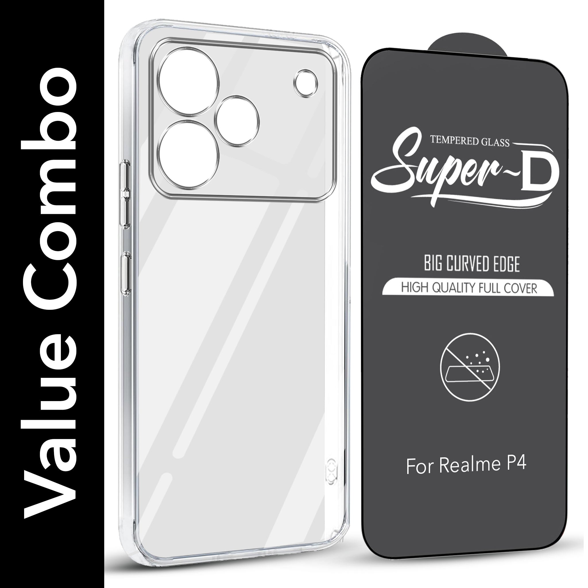 For Realme P4 Combo with Back Cover and 9H Tempered Glass (Lifetime Anti-Yellow | Sleek Hard Crystal | Oleophobic Coating Screen Glass)