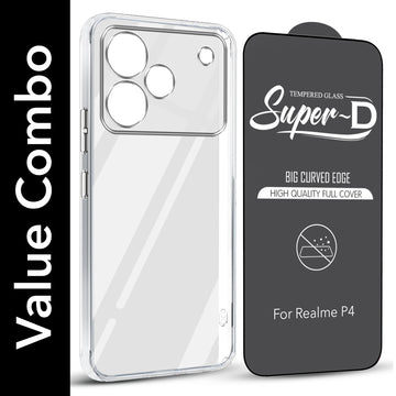 For Realme P4 Combo with Back Cover and 9H Tempered Glass (Lifetime Anti-Yellow | Sleek Hard Crystal | Oleophobic Coating Screen Glass)